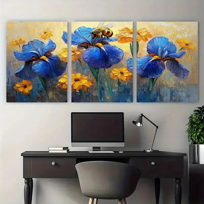 3pcs Rudbeckia Flowers Floral Impasto Honeybee Metal Print Ready to Hang Art - Bella Home Decor