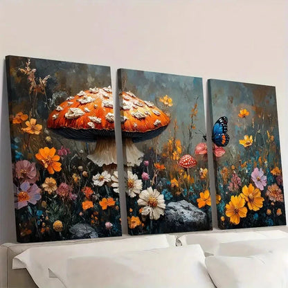 3pcs Mushroom Painting Butterfly   EW     Wall Art Set Canvas Framed 60x90cm - High Quality Print 100% Australian Made Wall Canvas Ready to Hang - Bella Home Decor