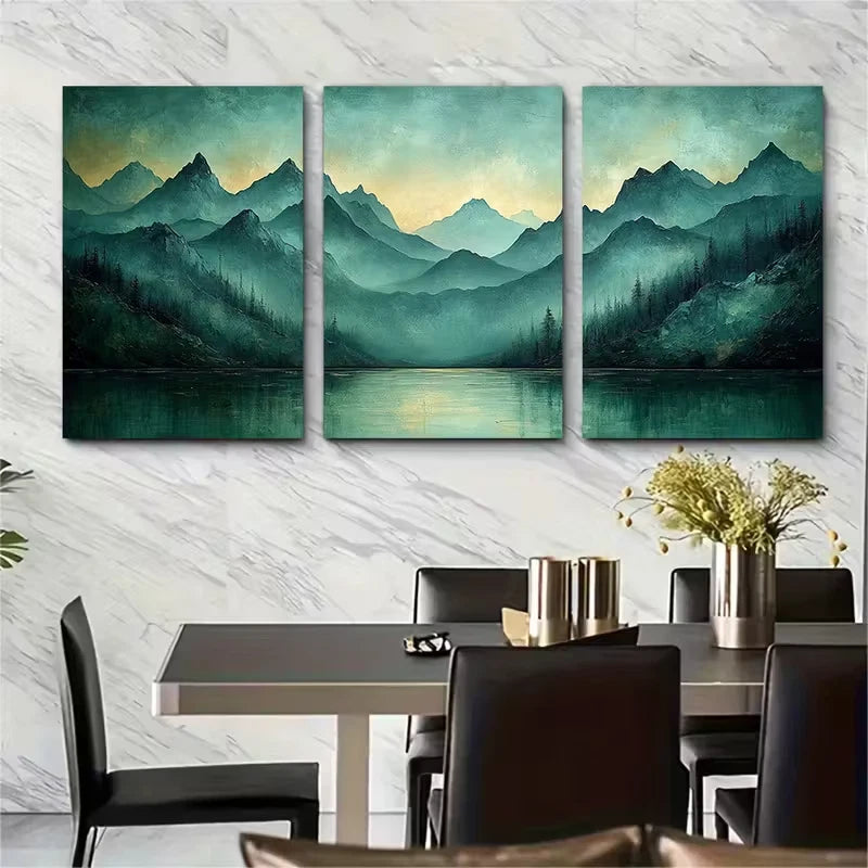 3pcs Abstract Mountain Oil Painting Metal Print Ready to Hang Art - Bella Home Decor