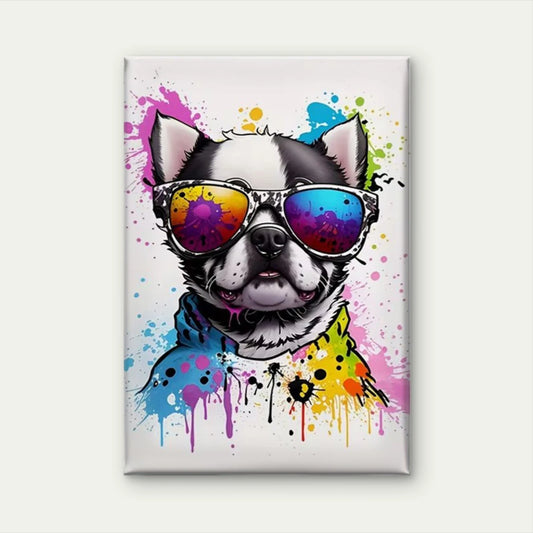 Colorful Pup with Fashion Glasses 60x90cm Metal Print Ready to Hang
