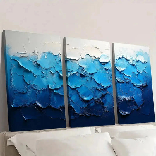 3pcs Sky Blue Abstract Textured SB Wall Art Set Canvas Framed 40x60cm - High Quality Print 100% Australian Made Wall Canvas Ready to Hang