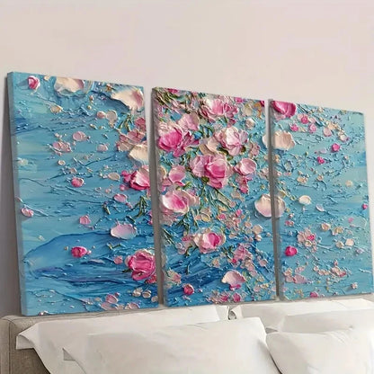 3pcs Humorous, Abstract Blue And Pink Floral Wall Art Set Canvas Framed 40x60cm - High Quality Print 100% Australian Made Wall Canvas Ready to Hang