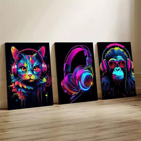 3pcs Elegant Decorative Graffiti Gaming Wall Art Set Canvas Framed 60x90cm - High Quality Print 100% Australian Made Wall Canvas Ready to Hang