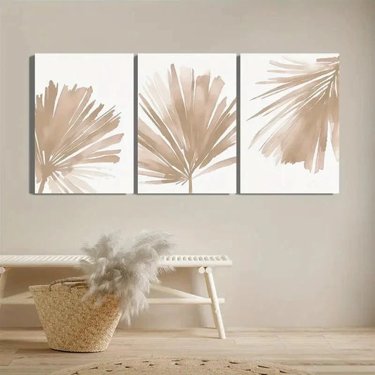 3pcs Minimalism Botanical Neutral Palm Leaves Metal Print Ready to Hang Art