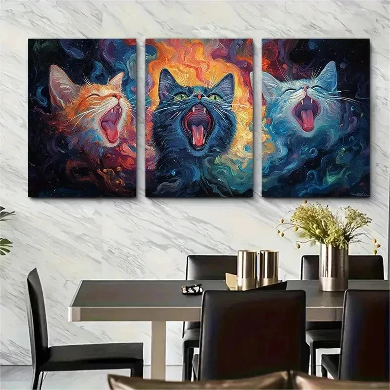 3pcs Three Cats  Wall Art Set Canvas Framed 40x60cm - High Quality Print 100% Australian Made Wall Canvas Ready to Hang - Bella Home Decor