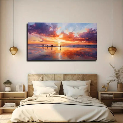 Romantic Beach Sunset Ocean Wall Art Canvas Office Home Room Framed 120x60cm