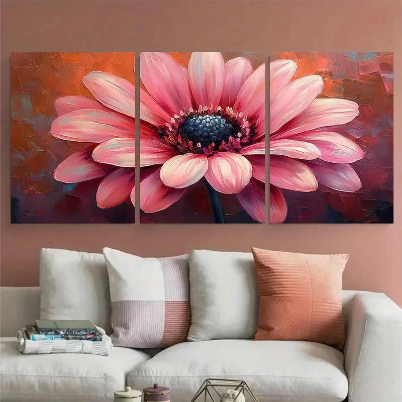 3pcs Vibrant Pink Daisy Floral Close up Design Metal Print Ready to Hang Art - Bella Home Decor