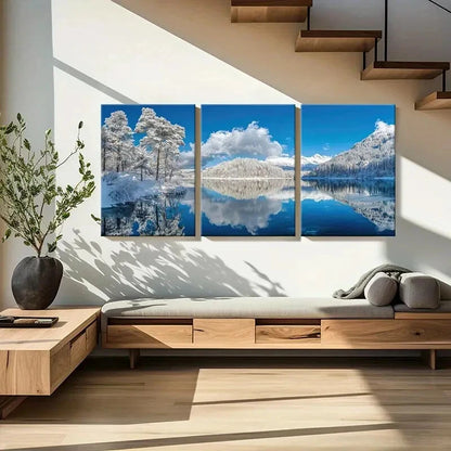 3pcs Winter Wonderland Serene Snowy Landscape Metal Print Ready to Hang Art - Bella Home Decor