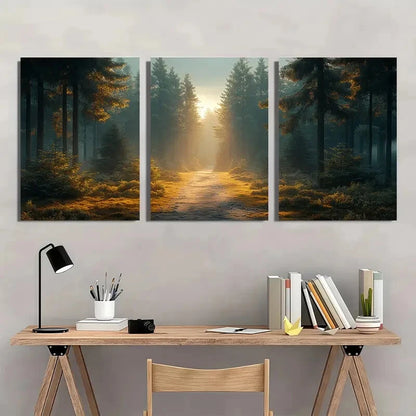 3pcs Forest Landscape Panoramic Print Neutral Metal Print Ready to Hang Art - Bella Home Decor