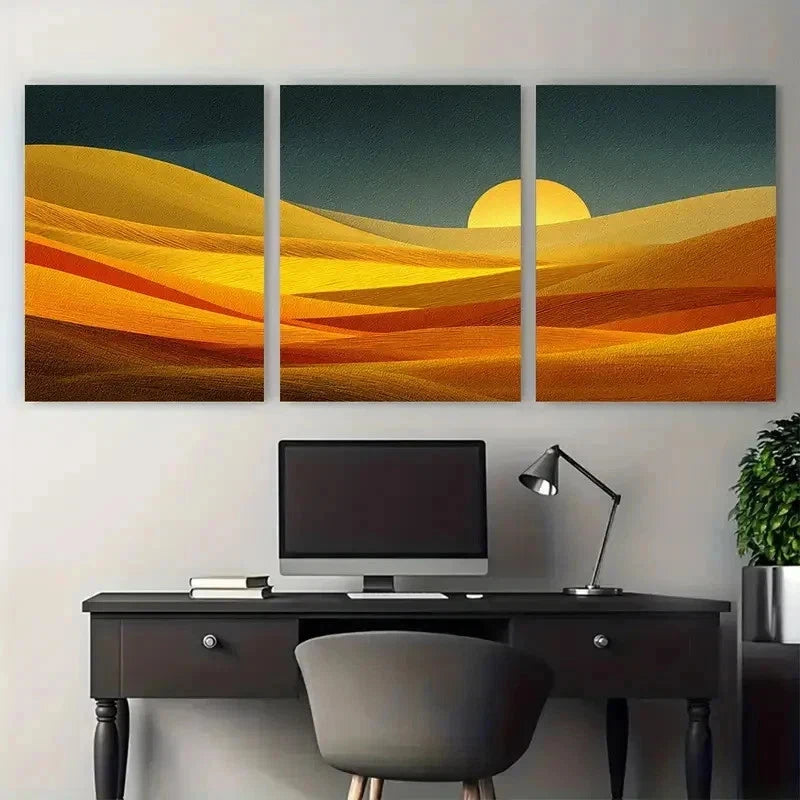 3pcs Modern Sun Perfect Abstract Desert Prefect Wall Art Set Canvas Framed 50x70cm - High Quality Print 100% Australian Made Wall Canvas Ready to Hang