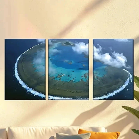 3pcs an Island in The Ocean Wall Art Set Canvas Framed 50x70cm - High Quality Print 100% Australian Made Wall Canvas Ready to Hang