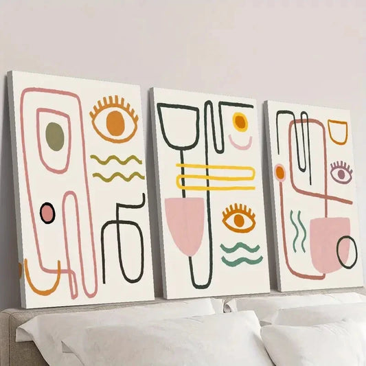 3pcs Minimalist Line Drawings of Human Faces Wall Art Set Canvas Framed 40x60cm - High Quality Print 100% Australian Made Wall Canvas Ready to Hang