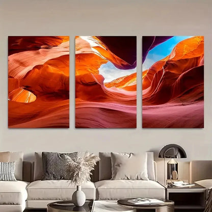 3pcs Vibrant Orange & Blue Canyon Scenery Metal Print Ready to Hang Art