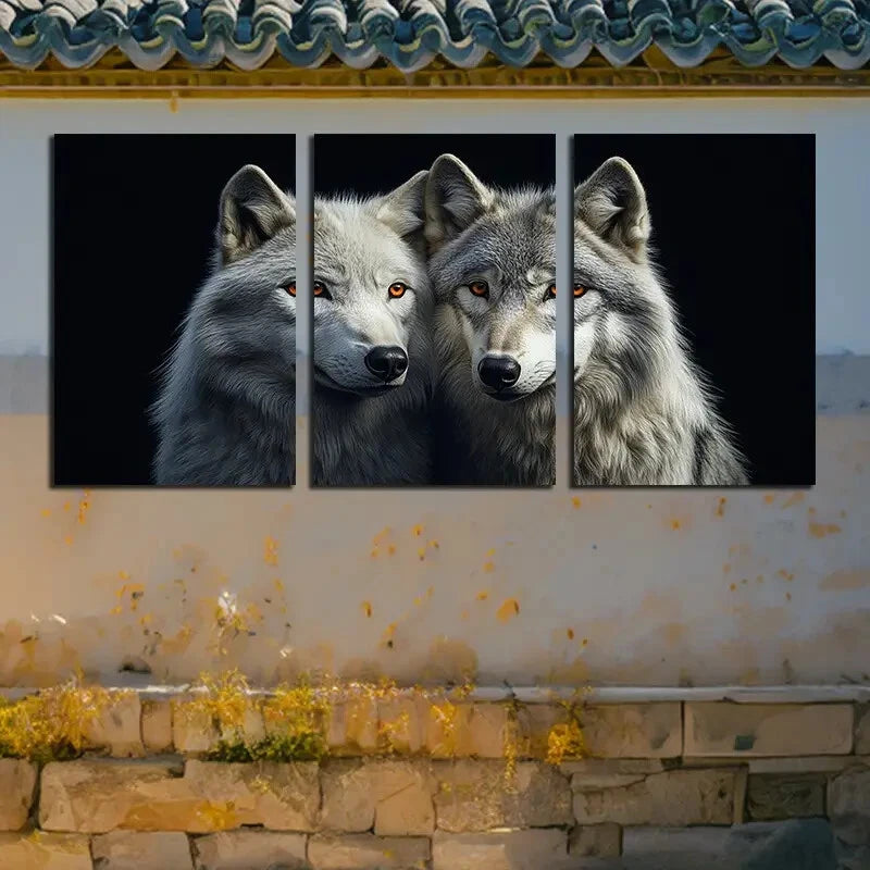 3pcs Two Wolves, Realistic Animal Portrait Metal Print Ready to Hang Art - Bella Home Decor