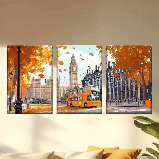 3pcs Featuring a Bus Traveling Along a Road Wall Art Set Canvas Framed 60x90cm - High Quality Print 100% Australian Made Wall Canvas Ready to Hang