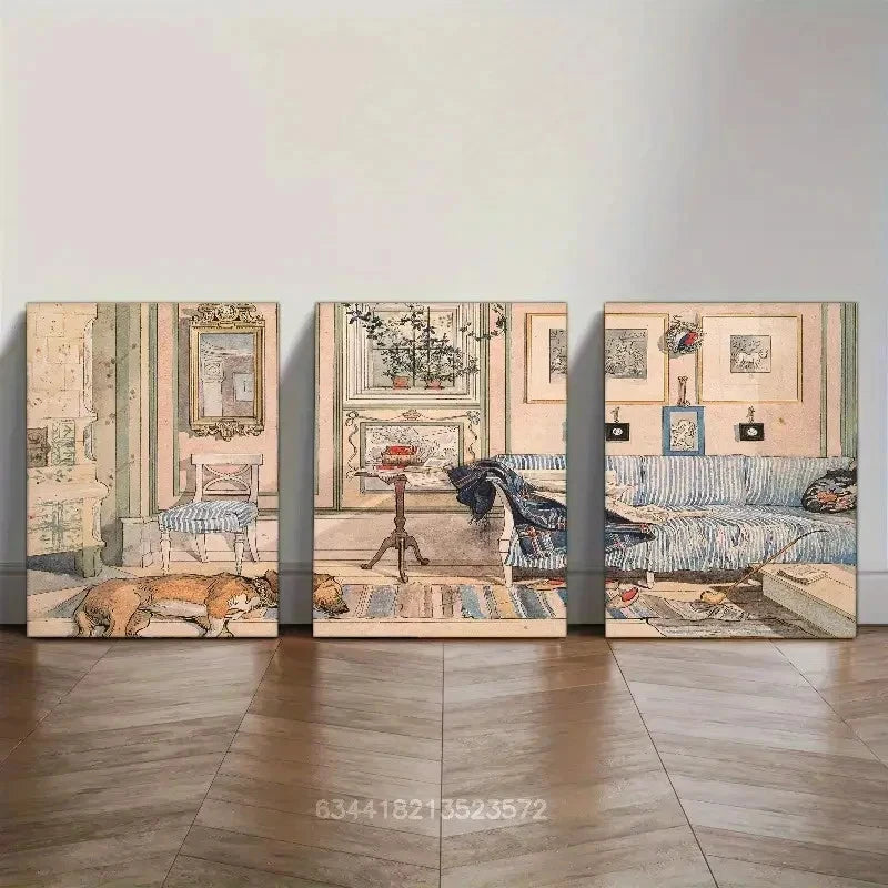 3pcs Bohemian Decor Prints Neutral Toned Metal Print Ready to Hang Art - Bella Home Decor