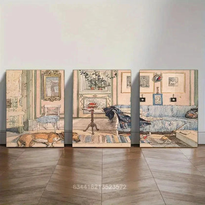 3pcs Bohemian Decor Prints Neutral Toned Metal Print Ready to Hang Art - Bella Home Decor