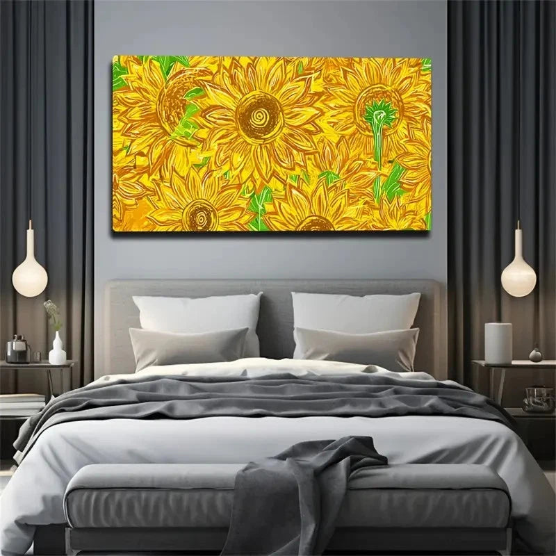 Vibrant Yellow Sunflower Wall Art Canvas Office Home Room Framed 120x60cm