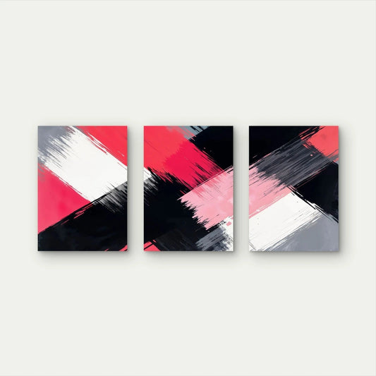 3pcs Bold Pink Black White Abstract Wall Art Set Canvas Framed 50x70cm - High Quality Print 100% Australian Made Wall Canvas Ready to Hang - Bella Home Decor