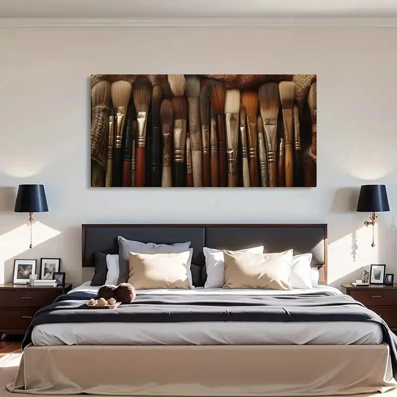Vintage Brushes & Wooden Handle Wall Art Canvas Office Home Room Framed 120x60cm - Bella Home Decor