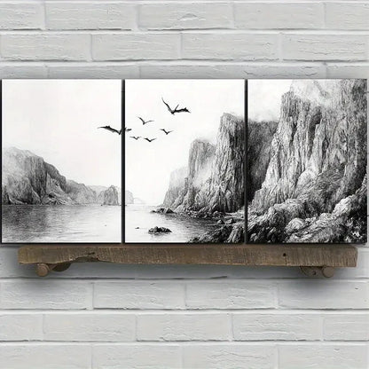 3pcs Dragons Flying on the Coast Metal Print Ready to Hang Art - Bella Home Decor