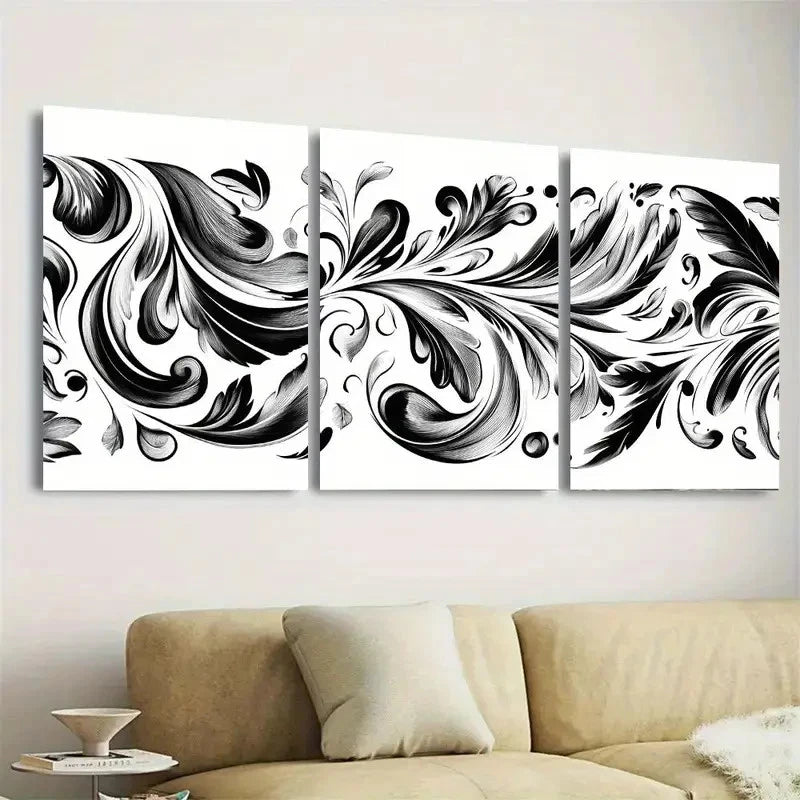 3pcs Elegant Black and White Floral Wall Art Set Canvas Framed 50x70cm - High Quality Print 100% Australian Made Wall Canvas Ready to Hang