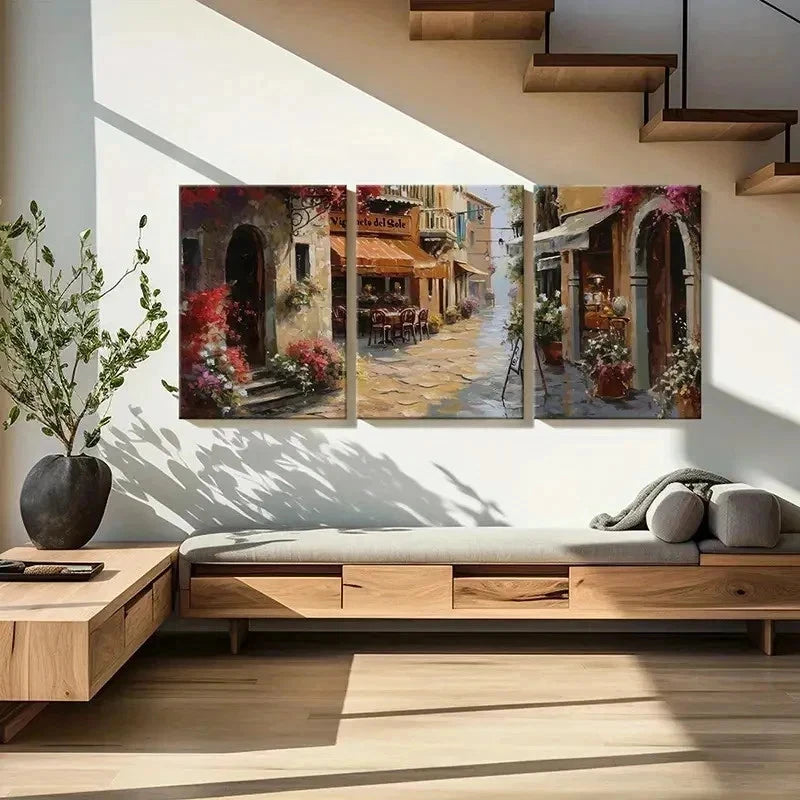 3pcs Vigneto Del Sole Italian Street Scene Wall Art Set Canvas Framed 50x70cm - High Quality Print 100% Australian Made Wall Canvas Ready to Hang