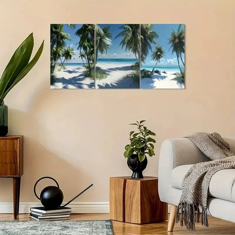 3pcs Tropical Beach And Coconut Trees Fun Metal Print Ready to Hang Art - Bella Home Decor