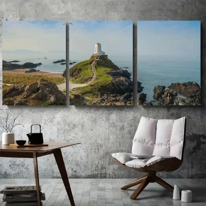 3pcs Coastal Lighthouse Ocean Landscape Metal Print Ready to Hang Art - Bella Home Decor