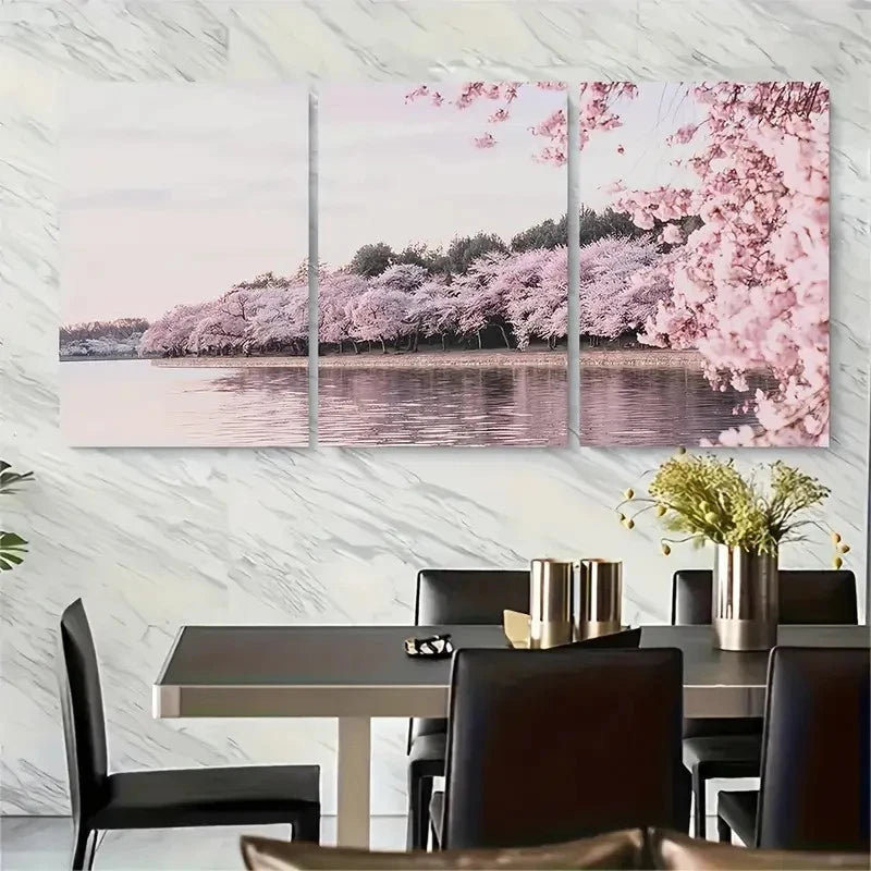 3pcs Spring Cherry Blossom Art Metal Print Ready to Hang Art