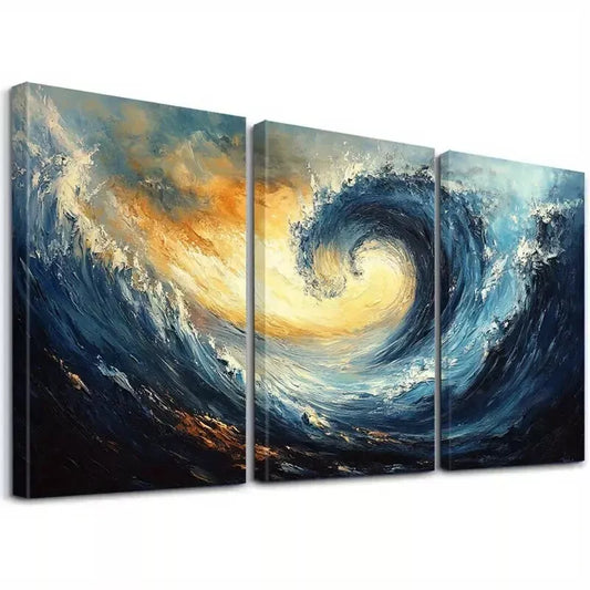 3pcs Abstract Ocean Wave Swirling Sea Motion Art Set Canvas Framed 50x70cm - High Quality Print 100% Australian Made Wall Canvas Ready to Hang