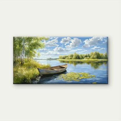 Serene Boat Water Blue Sky Wall Art Canvas Office Home Room Framed 120x60cm