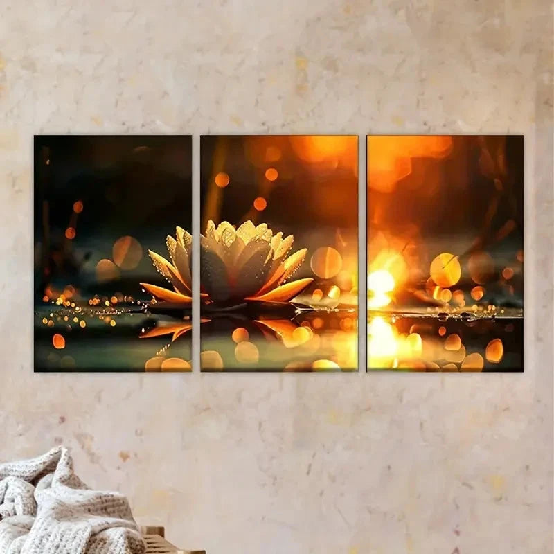 3pcs Lotus Flower in the Water Wall Art Set Canvas Framed 60x90cm - High Quality Print 100% Australian Made Wall Canvas Ready to Hang