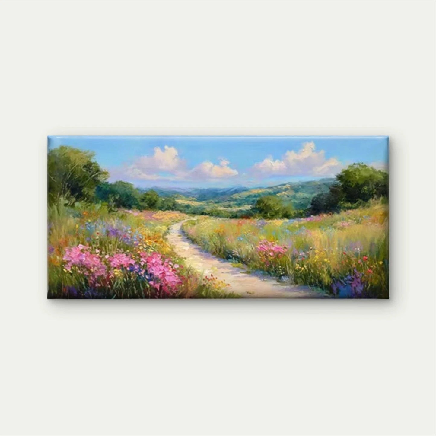 Floral Fields & Rolling Hills Wall Art Canvas Office Home Room Framed 120x60cm