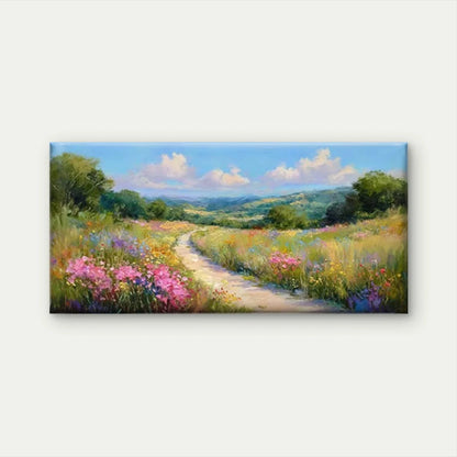 Floral Fields & Rolling Hills Wall Art Canvas Office Home Room Framed 120x60cm