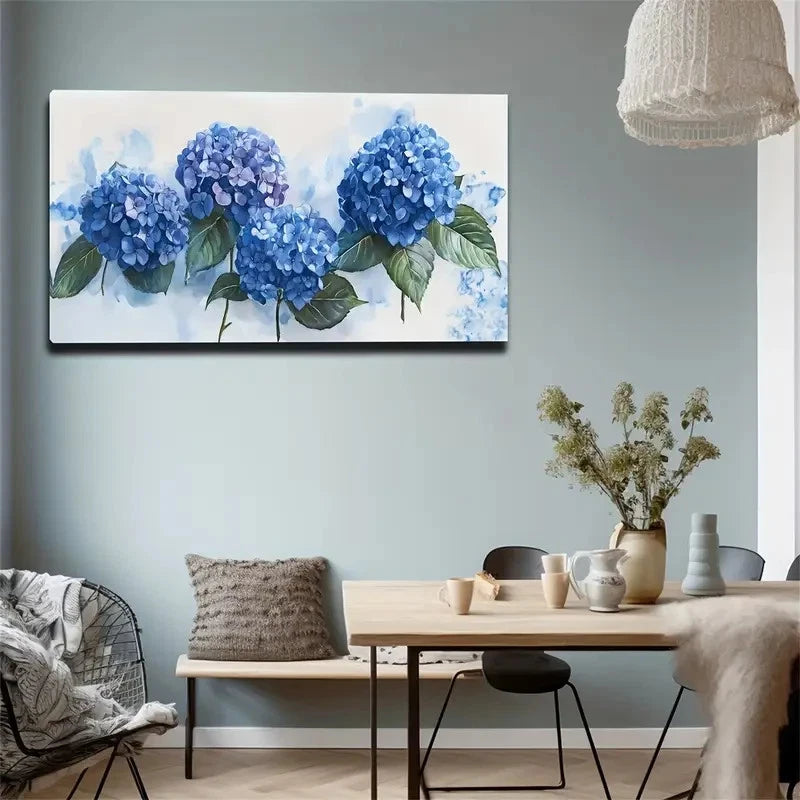 Watercolor Blue Hydrangeas Wall Art canvas office home room framed 120x60cm