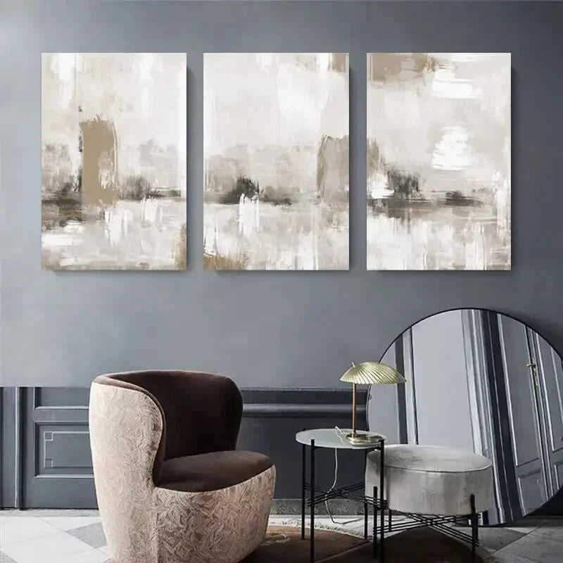 3pcs Abstract Beige Neutral Tone Metal Print Ready to Hang Art - Bella Home Decor
