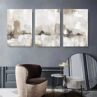 3pcs Abstract Beige Neutral Tone Metal Print Ready to Hang Art - Bella Home Decor