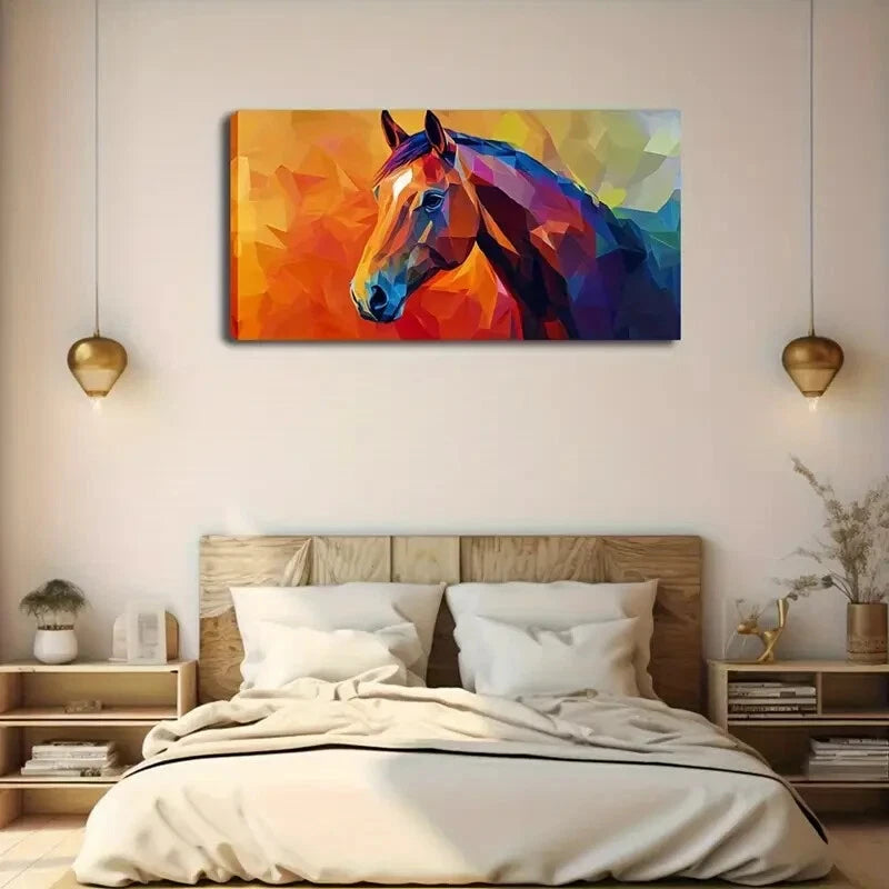 Colorful Polygonal Horse Close Wall Art Canvas Office Home Room Framed 120x60cm - Bella Home Decor