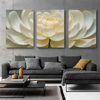 3pcs White Flower, Arabic Calligraphy Wall Art Set Canvas Framed 50x70cm - High Quality Print 100% Australian Made Wall Canvas Ready to Hang