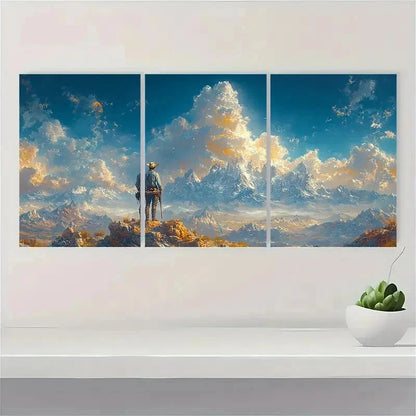 3pcs Vintage Cowboy Mountain Nature Perfect Wall Art Set Canvas Framed 60x90cm - High Quality Print 100% Australian Made Wall Canvas Ready to Hang