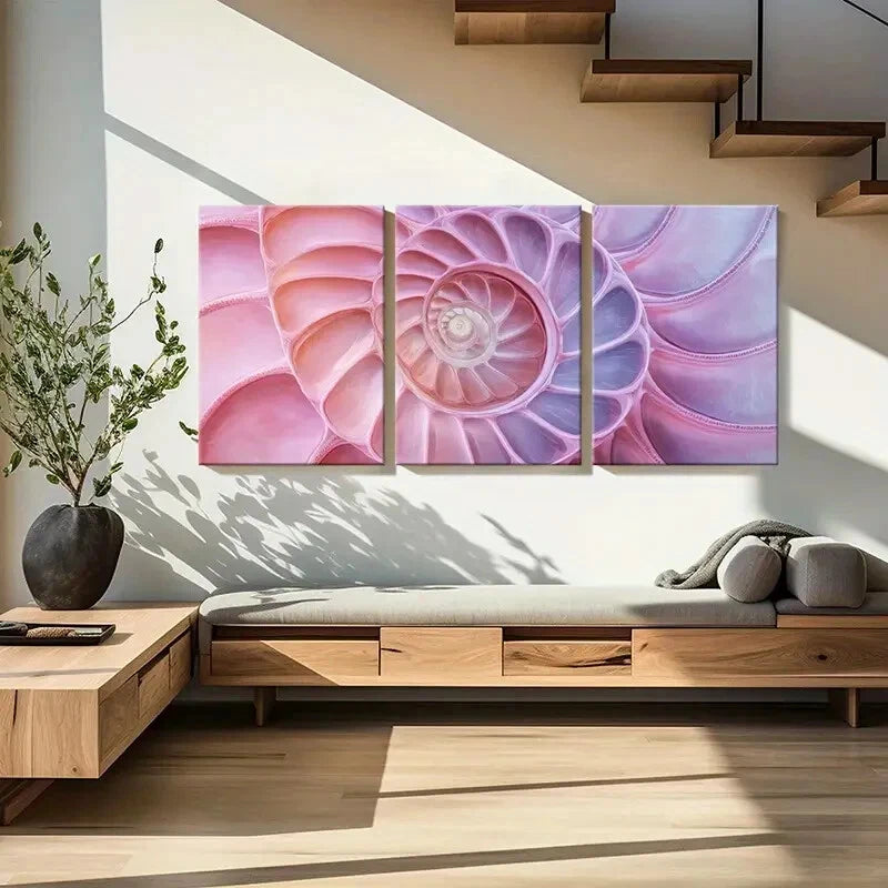 3pcs Nautilus Shell Pastel Spiral Designs Metal Print Ready to Hang Art - Bella Home Decor