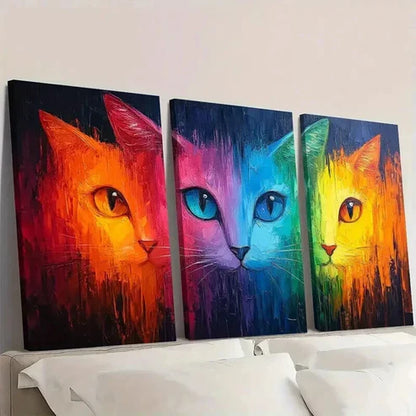 3pcs Vibrant Cat Colorful Abstract Decor Wall Art Canvas Unframed - High Quality Print 100% Australian Made Wall Canvas