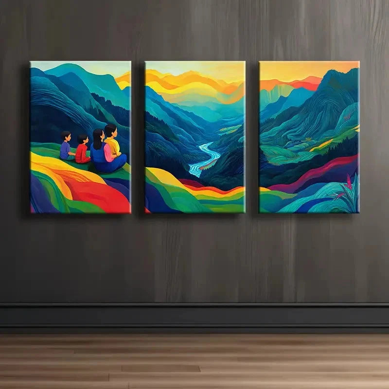 3pcs Vibrant Mountain Landscape Wall Art Set Canvas Framed 50x70cm - High Quality Print 100% Australian Made Wall Canvas Ready to Hang