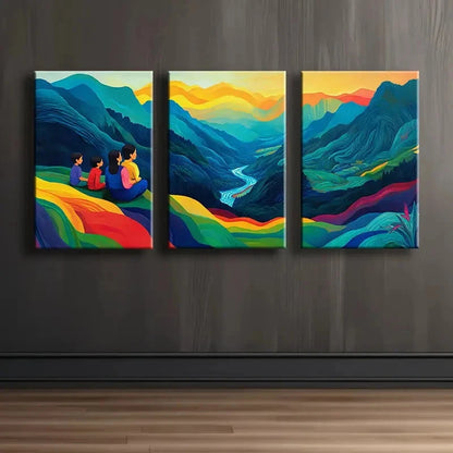 3pcs Vibrant Mountain Landscape Wall Art Set Canvas Framed 50x70cm - High Quality Print 100% Australian Made Wall Canvas Ready to Hang