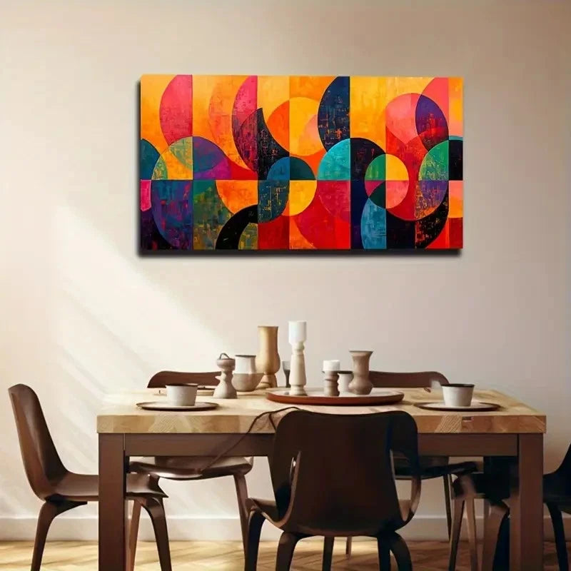 Vibrant Abstract Geometric Wall Art Canvas Office Home Room Framed 120x60cm