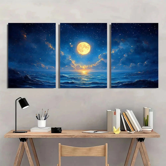 3pcs Moon and Star Dark Academic Style Metal Print Ready to Hang Art