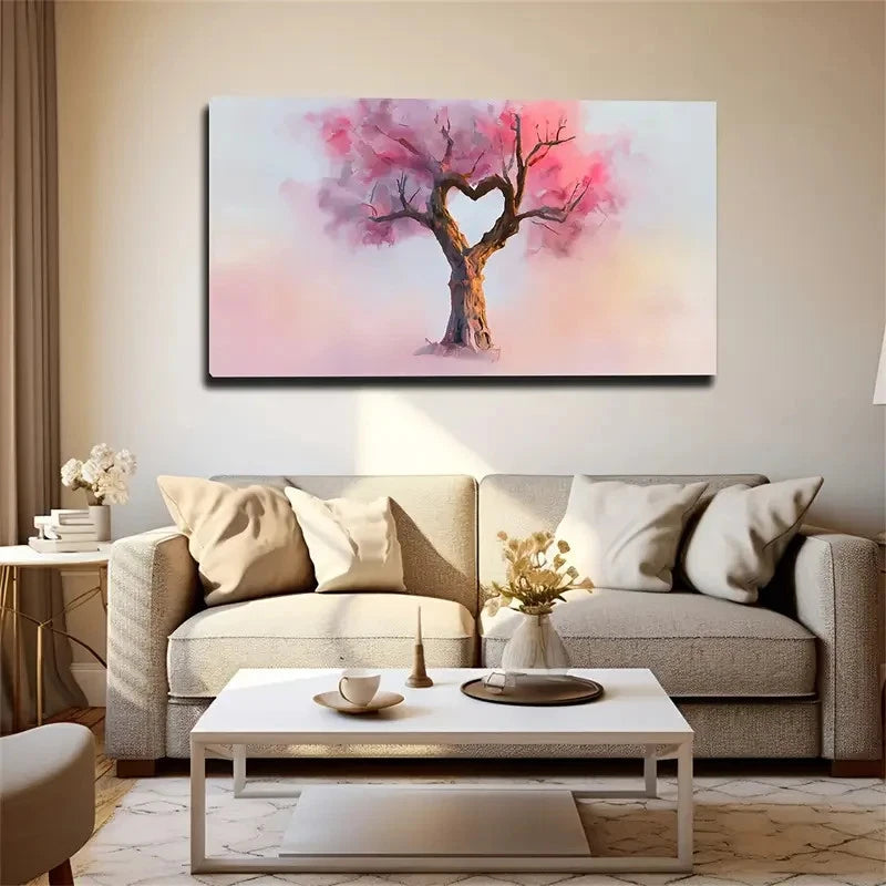 Plant Decor Pink Heart-Shaped Wall Art Canvas Office Home Room Framed 120x60cm