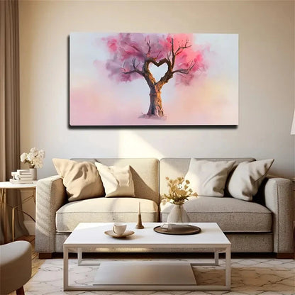 Plant Decor Pink Heart-Shaped Wall Art Canvas Office Home Room Framed 120x60cm