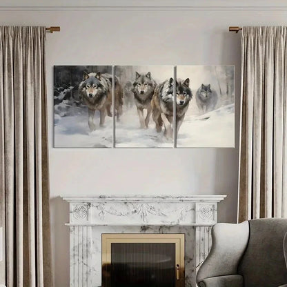 3pcs Wolf Pack Winter Scene Snowy Landscape Metal Print Ready to Hang Art - Bella Home Decor